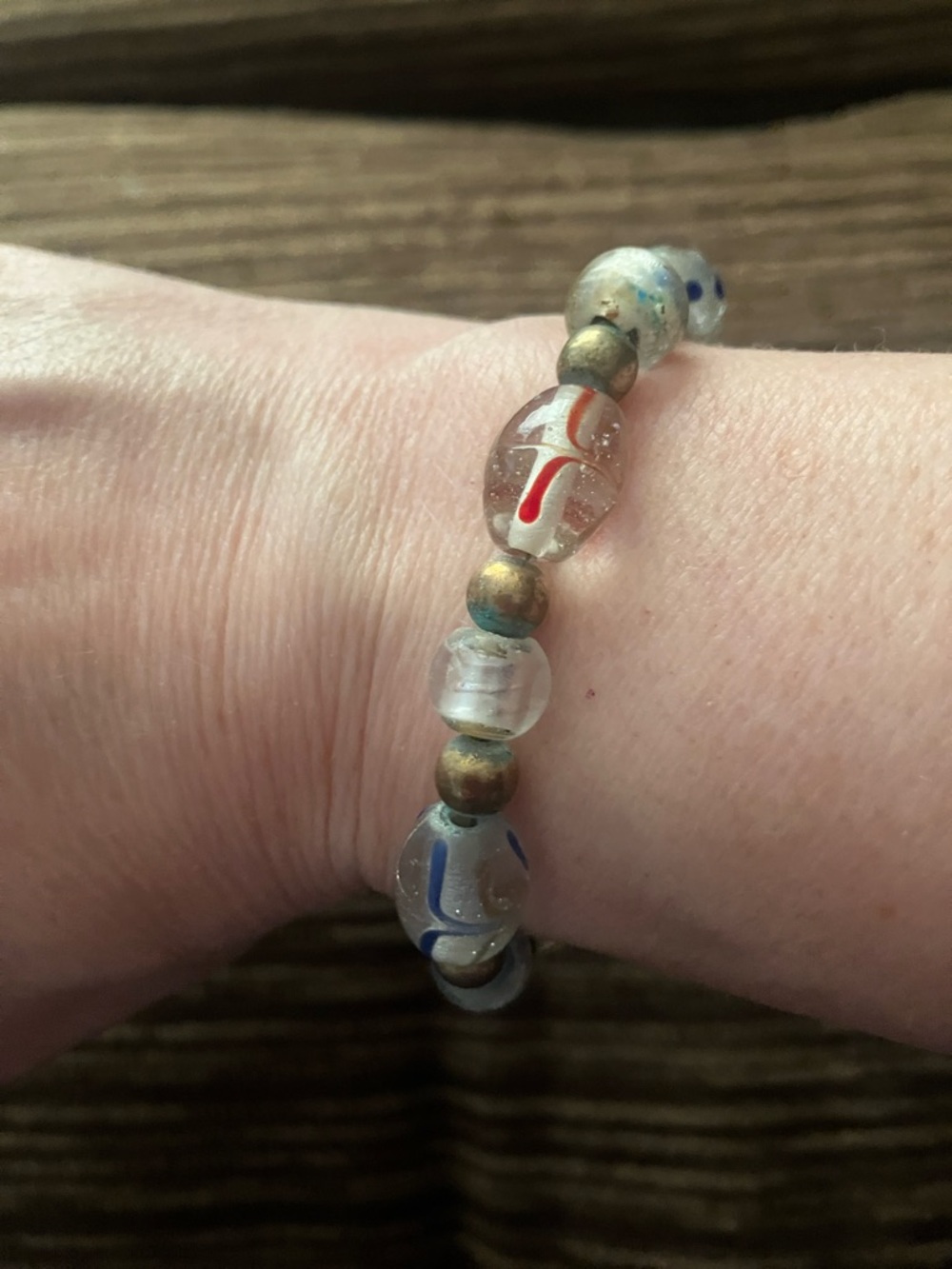 Handmade Clear Glass Bead Bracelet with Metallic Accents